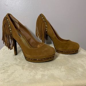 Naughty Monkey Suede Leather Fringe platform Heel